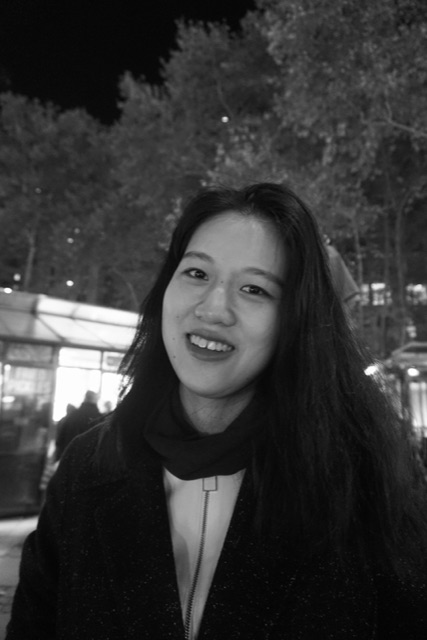 Black and white portrait of Iris Meng